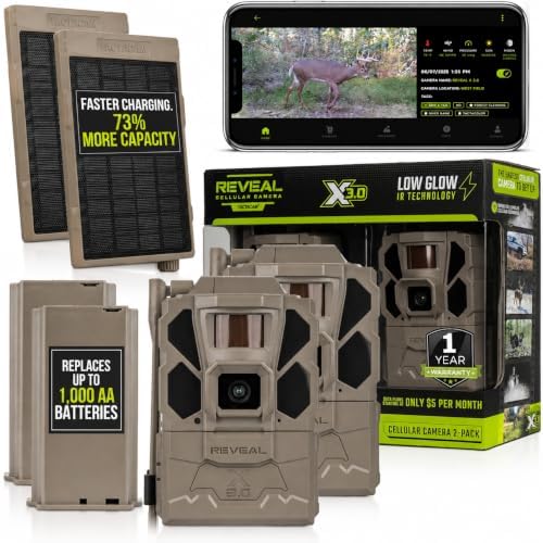 TACTACAM Reveal X 3.0 Cellular Trail Camera + LiPo Battery & Solar (2PK) | Night Vision | 4K photo, 1080p video, auto-connect multi-carrier LTE