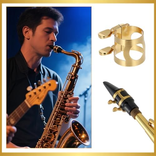 Saxophone Ligature, Soprano Sax Mouthpiece Ligature with Adjustable Screws Double Screws Saxophone Gold Fastener