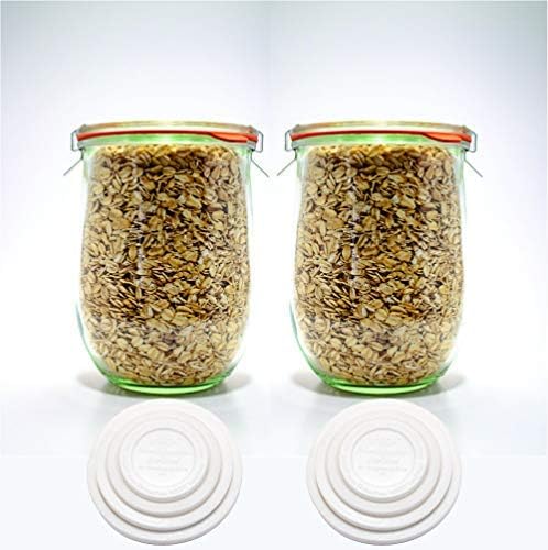 Weck Tulip Jars 1 Liter - Large Sour Dough Starter Jars with Wide Mouth - Suitable for Canning and Storage - 2 with Glass Lids
