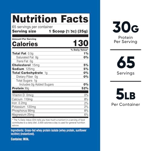 Nutricost Grass-Fed Whey Protein Isolate (Vanilla) 5LBS | GMO-Free, Gluten Free, Natural Flavors