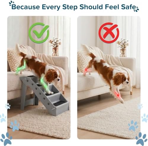 Pet Stairs - Home and Vehicle Foldable Nonslip Dog Steps with 4-Step Design - For Puppies, Kittens, and Other Small Pets by PETMAKER (Tan)