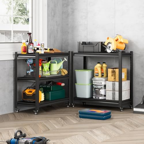 Workbench on Wheels, Adjustable Heavy Duty Work Table with Wheels, Heavy Duty Workstation, Metal Tool Work Bench for Garage Warehouse Workshop, 32" H x 18" D x 34" W