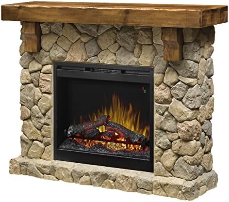 Dimplex Fieldstone Electric Fireplace with Mantel Surround Package | Pine with Natural Stone-Look, Includes 26" Electric Fireplace - #GDS28L8-904ST