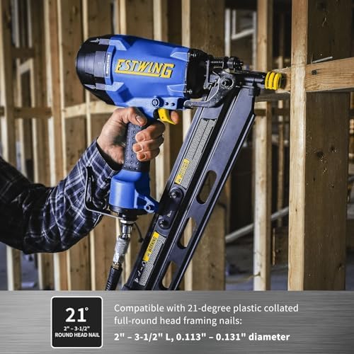 Estwing Pneumatic 21 Degree Framing Nailer, 2”–3-1/2” Framing Nails, Lightweight Magnesium Nail Gun with Depth Adjustment