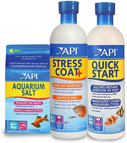 API Aquarium Starter Bundle Pack: One (1) Quick Start 16 oz., one (1) Stress Coat 16 oz., one (1) Aquarium Salt 16 oz.