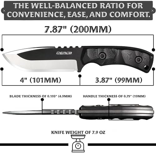 TAC DE-0014 Fixed Blade Outdoor Duty Knife 420HC Stonewashed Stainless Steel Field Knife Straight Camping Knife with G10 Handle Waist Clip EDC Kydex