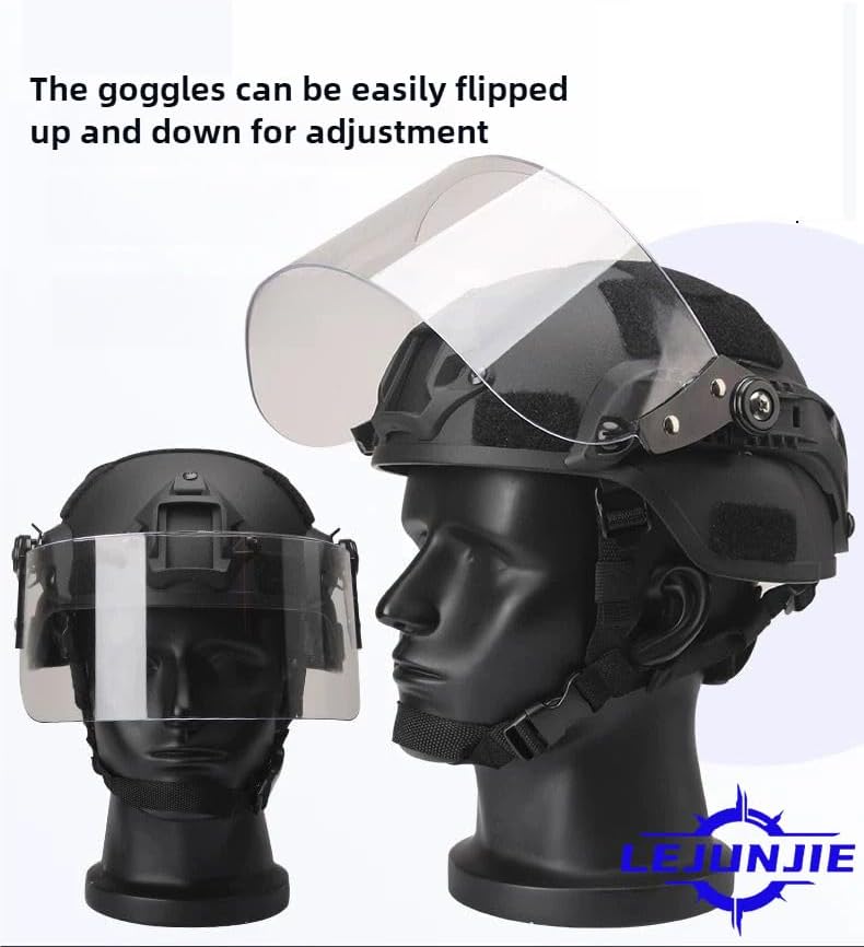 Tactical MICH 2000 Fast Helmet with Clear Riot Visor Face Shield Sliding Goggles for Airsoft Paintball CS War Games Outdoor Sports.