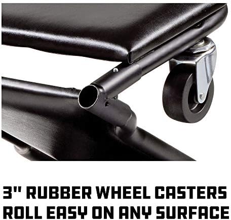 Powerbuilt 42-Inch Triplex Folding Creeper, Rolling Seat, and Brake Stool, All-in-One Adjustable Roller Garage Chair, Lay Down or Sit, Black 620469