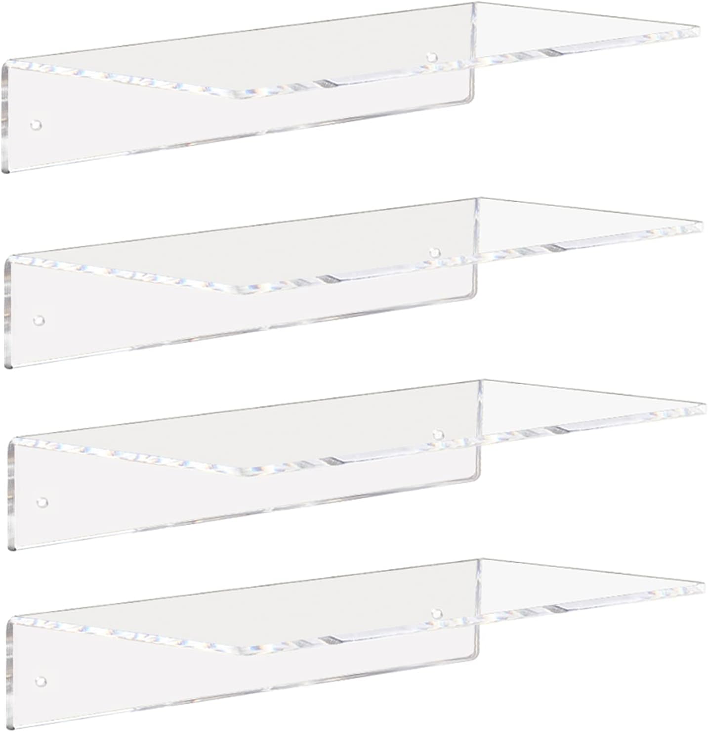 Weiai Clear Acrylic Shelves 12 Inch, Floating Wall Mounted Shelf for Wall Storage, Set of 2