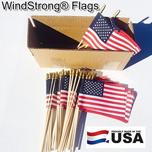 Lot of -50-4x6 Inch Double Sided US American Hand Held Stick Flags Spear Top WindStrong Made in the USA