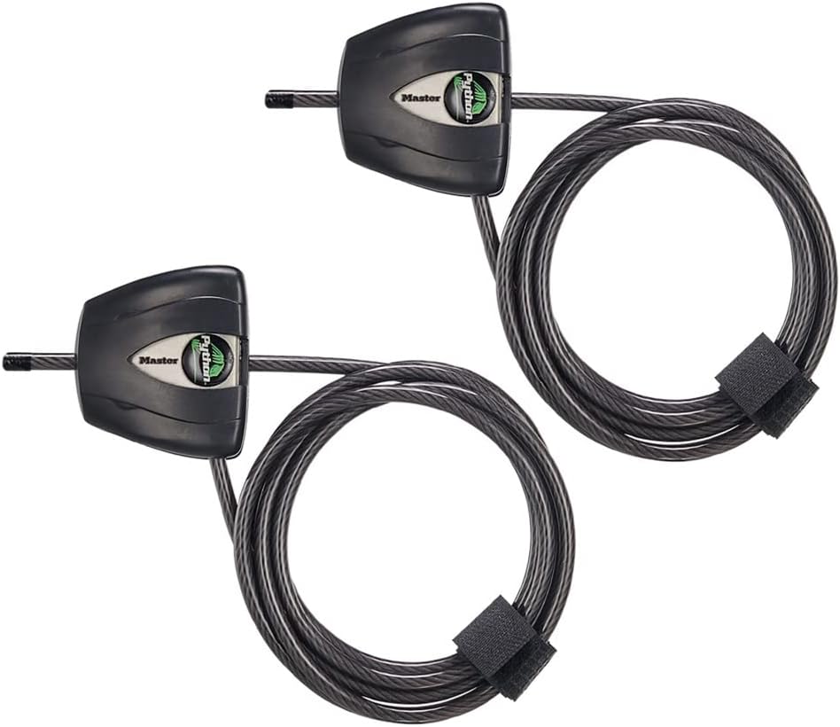 Master Lock Black Python Bike Lock with Key, Adjustable Metal Cable Lock has a Weather Resistant Vinyl Coating for Outdoor Equipment, Bicycles, 6 Feet Long, 8417D