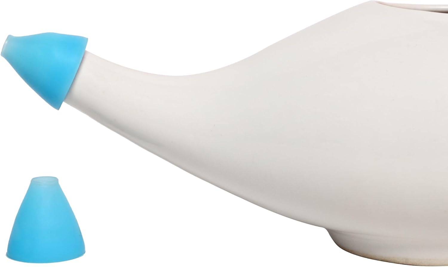 Ceramic Neti Pot Premium Handcrafted, Nose Cleaner for Sinus Dishwasher Safe with 2 Silicone Nozzle Tip, 225 Ml Capacity - White Color
