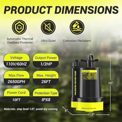 1/2HP Automatic Submersible Sump Pump, 5300 GPH Water Pump | 3/4" Garden Hose Check Valve Adapter, 2650 GPH Water Removal for Swimming Pool Cover Hot Tubs Flooded House Basement