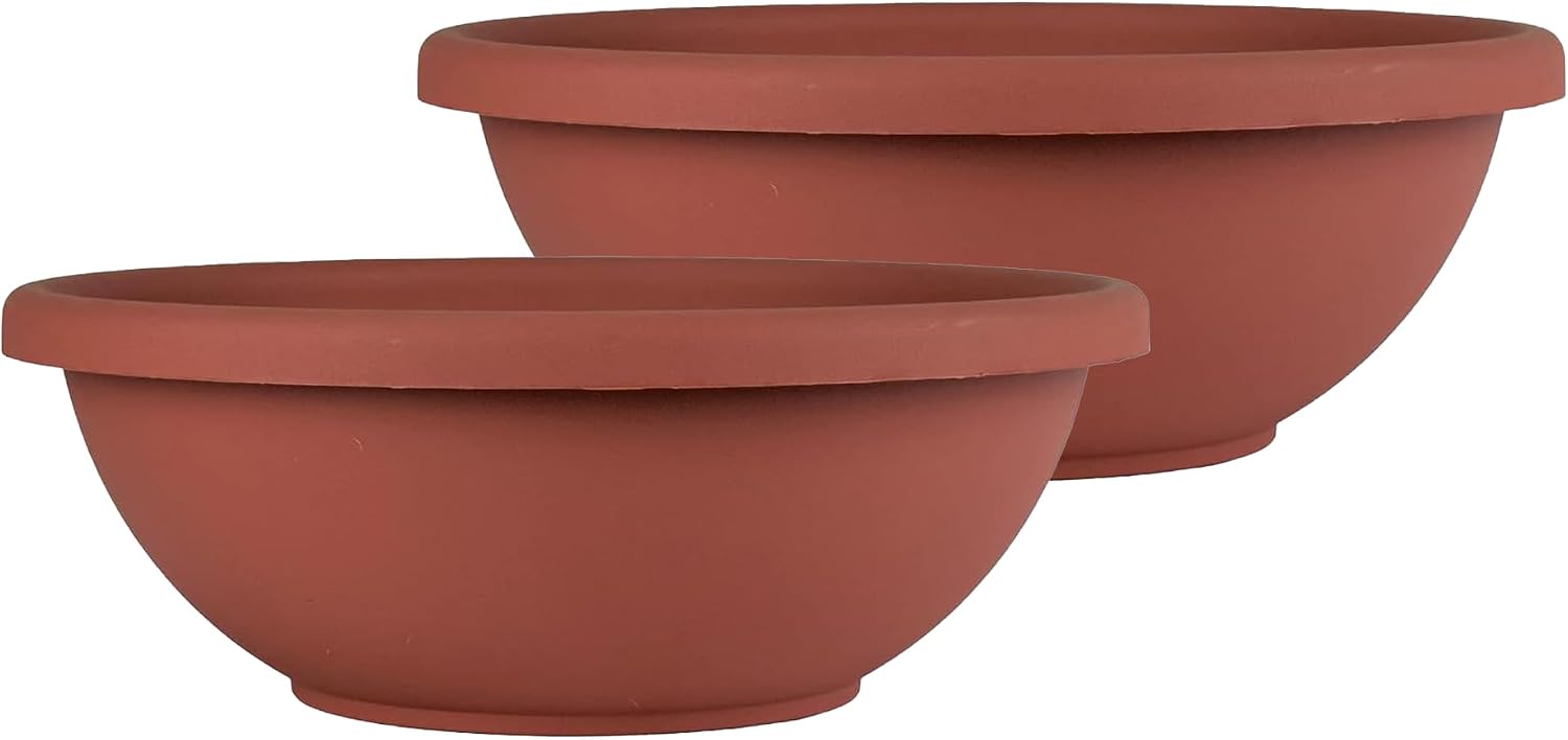 The HC Companies Shallow Planter with Drainage - Contemporary Garden Bowl Planter for Flowers, Herbs & More - Round Succulent Planter Pot for Indoors and Outdoors (20" Clay, Pack of 1)
