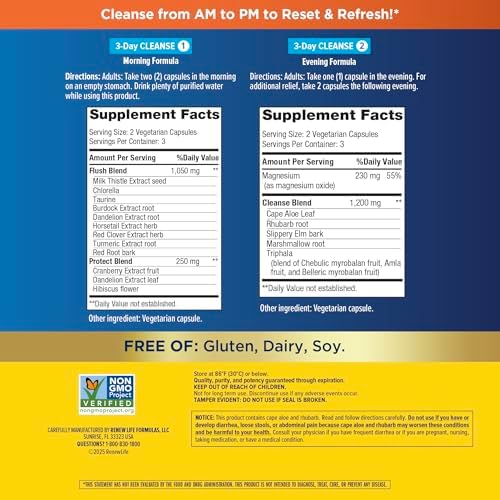 Renew Life 3 Day Cleanse | Total Body Reset | With Milk Thistle & Turmeric for Liver Health | Advanced Herbal Formula | Dairy, Soy