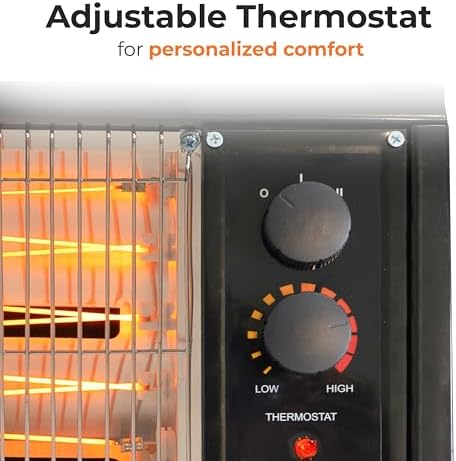 Comfort Zone Portable Indoor Radiant Space Heater, 1500 watts, Adjustable Thermostat, All Metal Body, Wire Element, Overheat Protection, Radiant Heat