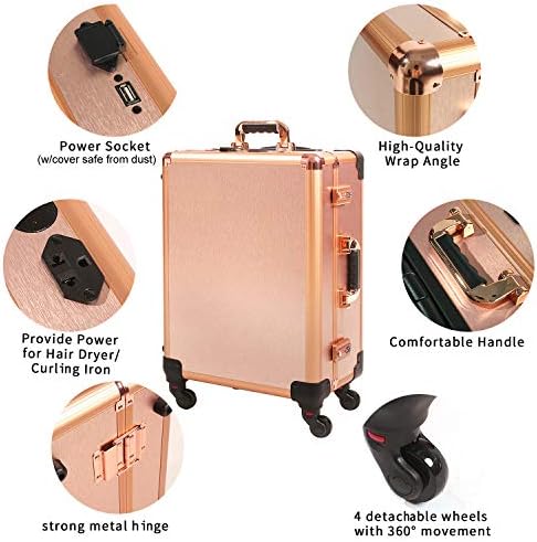 Large Makeup Train Case with Speaker & Code Lock & Full Screen Lighted Mirror & 3 Light Colors Lighted Rolling Cosmetic Organizer