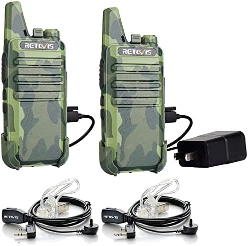 Retevis RT22 Walkie Talkies Long Range Rechargeable with Earpiece (2 Pack) | Slim & Lightweight 2 Way Radio For Camping & Hiking, Pocket-Friendly Antenna, Ready to Use, 10-Hour Battery, USB-C Charging