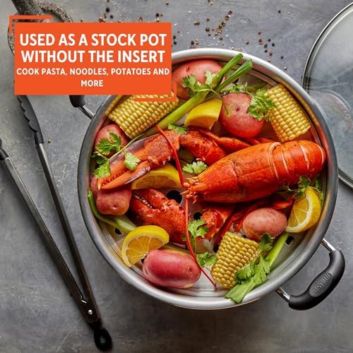 IMUSA USA Steamer with Glass Lid 20-Quart, Silver | Ideal for Tamales, Lobster