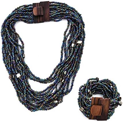 Shop LC Seed Bead Wooden Buckle Stretch Bracelet Multi Strand Layered Necklace Jewelry Set for Women Birthday Gifts 18"