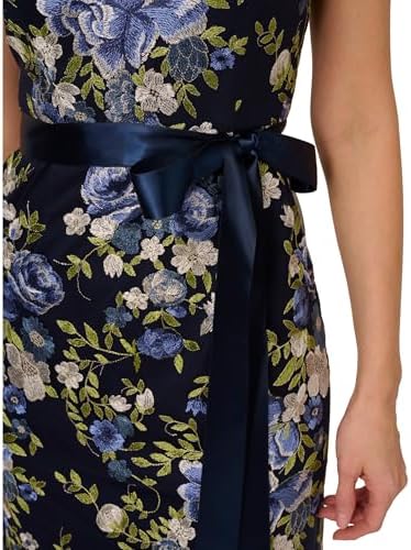 Adrianna Papell Cascading Floral Embroidered Long Column Gown