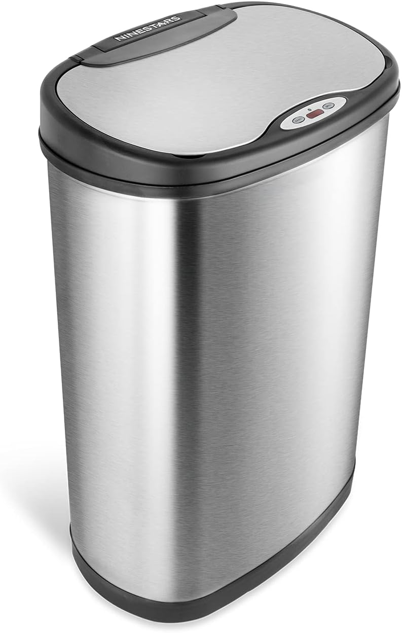 Ninestars Two-Piece Automatic Trash Can Combo Set, 13 Gal (50L) & 3 Gal (12L) Touchless Motion Sensor Garbage Cans with Odor-Sealing Lids