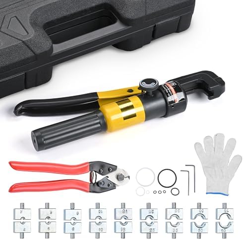Yescom 10 Ton Hydraulic Crimping Tool Wire Crimper with 9 Hex Dies | Ideal for 3/16" to 1/8" cable railing system tensioning & 12 to 2/0 AWG electrical battery lug terminals, YES0584