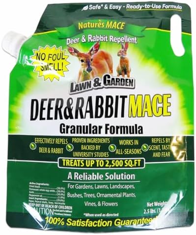 Nature's MACE Deer & Rabbit Repellent 25 lb Granules | Covers 25,000 Sq Ft, Repel Deer from Your Home & Garden, Deterrent, Safe to use Around Children, Plants, Produce.