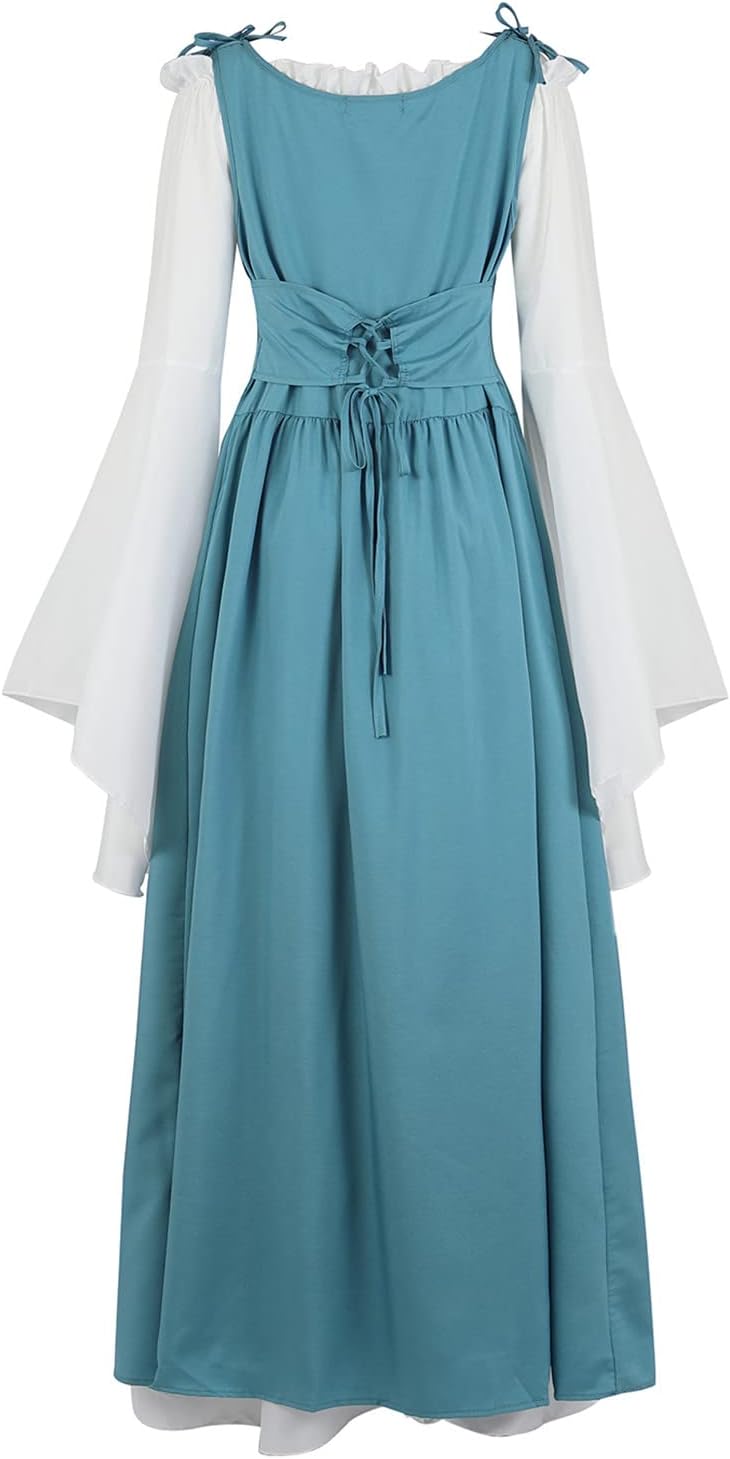 Kranchungel Renaissance Costume Women Dress: Flowy Long Sleeve Medieval Dress for Renaissance Faires & Medieval Festival