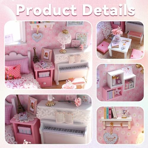 Flever DIY Miniature House Kit, Tiny Home Kit with LED Light, Mini House Build Craft Kits for Adults and Teens
