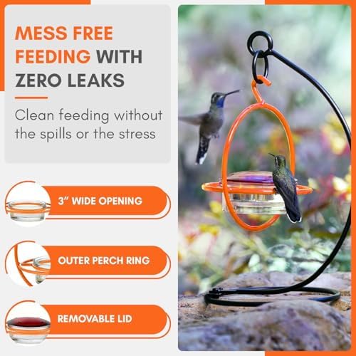 Hummingbird Feeder for Outdoors Hanging, 3.4 OZ Hummingbird Feeders, Glass Bowl with 4 Feeding Ports, Leak Proof Lid & Circular Perch, Bird Feeder (1, Red)