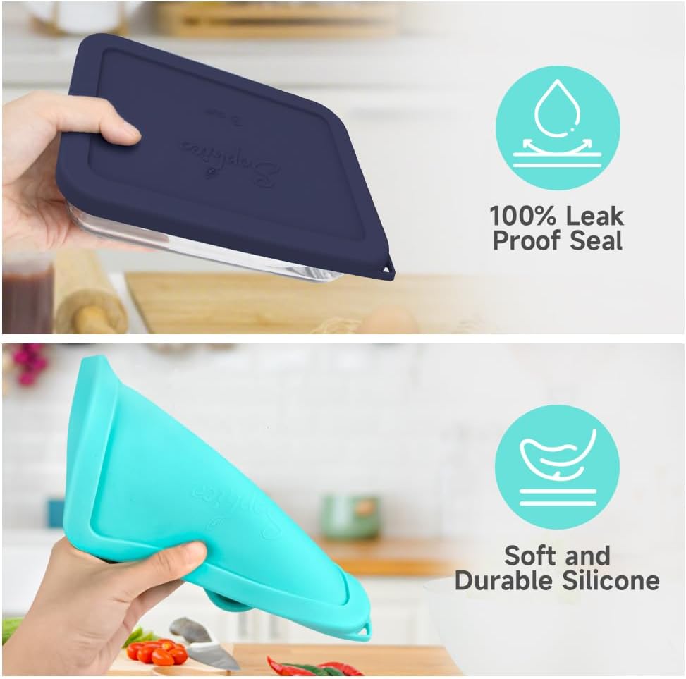 SOPHICO 3 Cup Rectangle Silicone Replacement Lids for Pyrex 7210-PC Glass