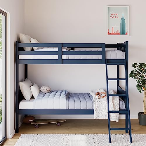 Storkcraft Caribou Twin-Over-Twin Bunk Bed, Navy | GREENGUARD Gold Certified, Wood Twin Bunk Beds for Kids Bedroom, Converts to 2 Individual Twin Beds, No Box Spring Required