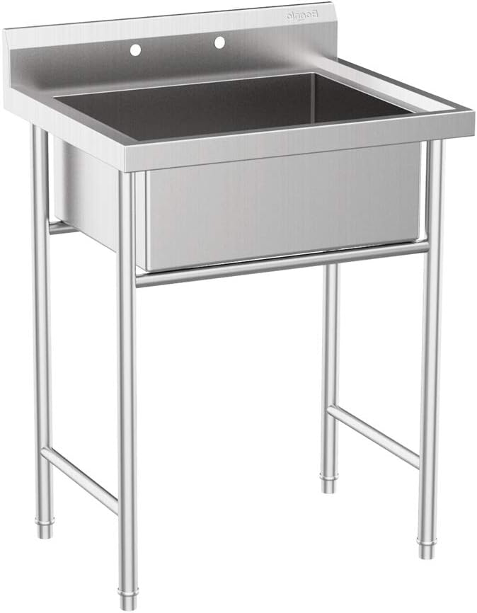 VINGLI Upgraded 28" Free Standing 304 Stainless Steel Utility Sinks for Laundry Room with Backsplash