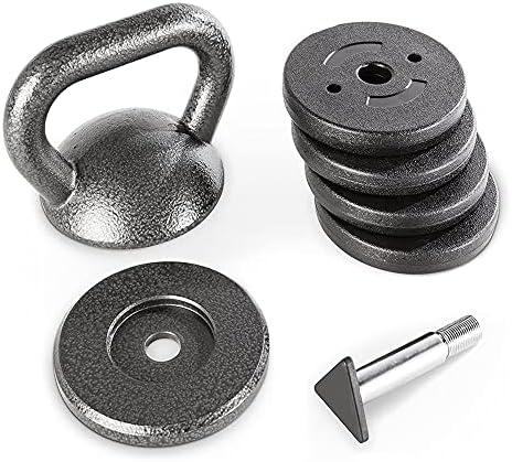 Apex 20lb Adjustable Cast Iron Kettlebell Handle, Compatible with 1” Weight Plates, Up to 50lb Load Capacity for Strength Training, Weightlifting