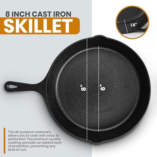 Utopia Kitchen Cast Iron Skillet 12 Inch with Lid Chefs Frying Pan Black | Chefs Pan, Pre Seasoned Skiller, Indoor and Outdoor Use, Grill Safe Cookware, Even Heat Distribution, Durable