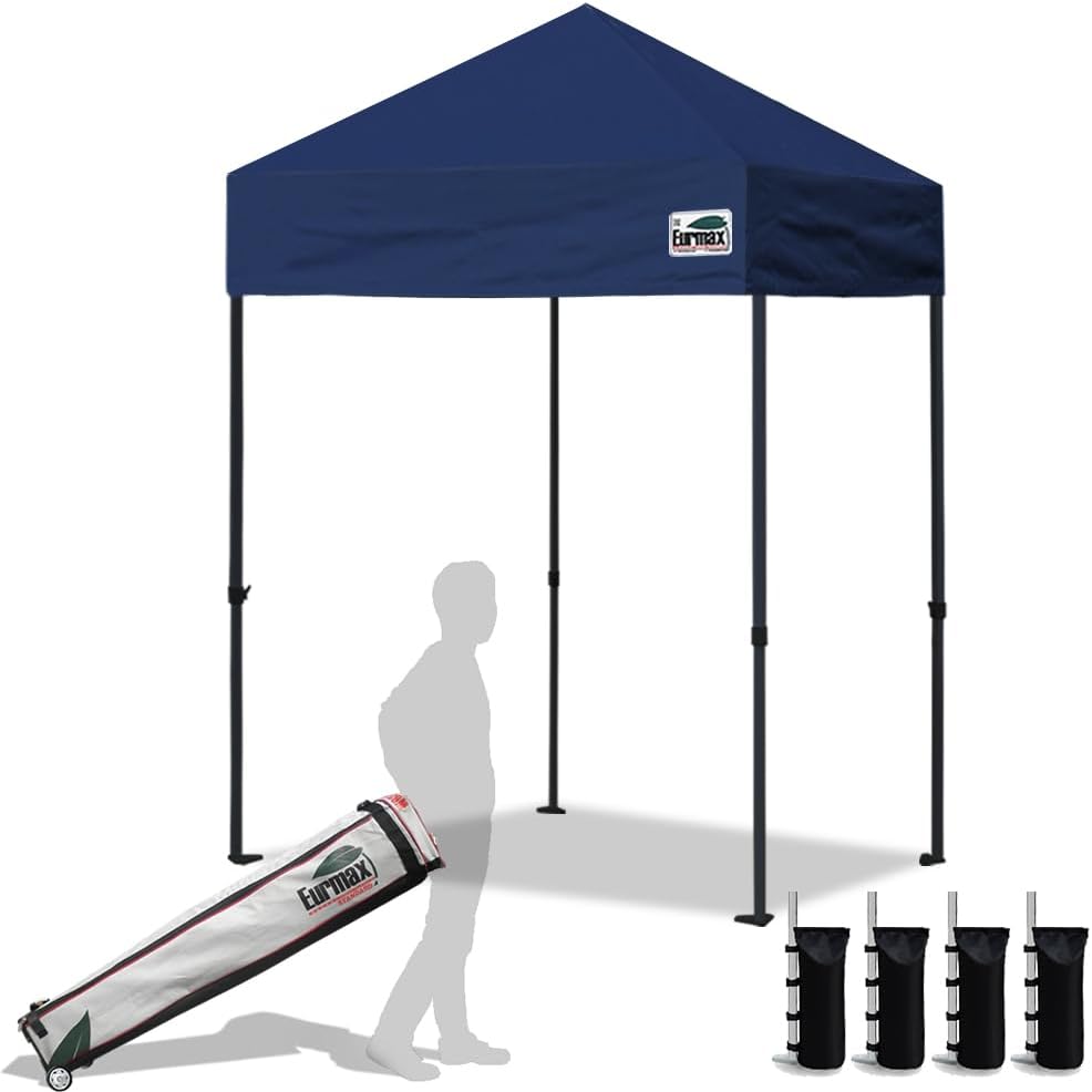 Eurmax USA 10x10ft Pop Up Canopy,Commercial Instant Tent for Outdoor Events,Patented No-Tip Rolling Storage Bag with 4 Sandbags,UV & Water Resistant,Heavy Duty Portable Shelter Gazebo,Black