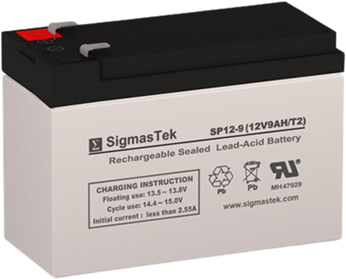 SigmasTek SP12-9 - 12V 9AH F2 SLA Battery - Replaces: Universal Power UB1290 (40748), UB1280HR (D5785), B&B Battery BP8-12, HR9-12, Vision CP1290, Yuasa NP9-12