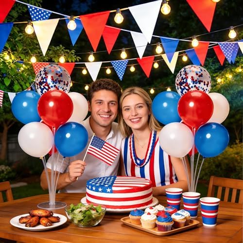 JOYYPOP 80 PCS Red White Blue Balloons 12 in with Confetti for 4th of July