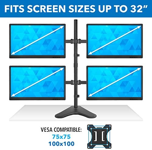 Mount-It! Quad Monitor Stand for 4 Screens up to 32", Free Standing Multi Monitor Desk Mount, Height Adjustable 34.8", 17.6 lbs Each