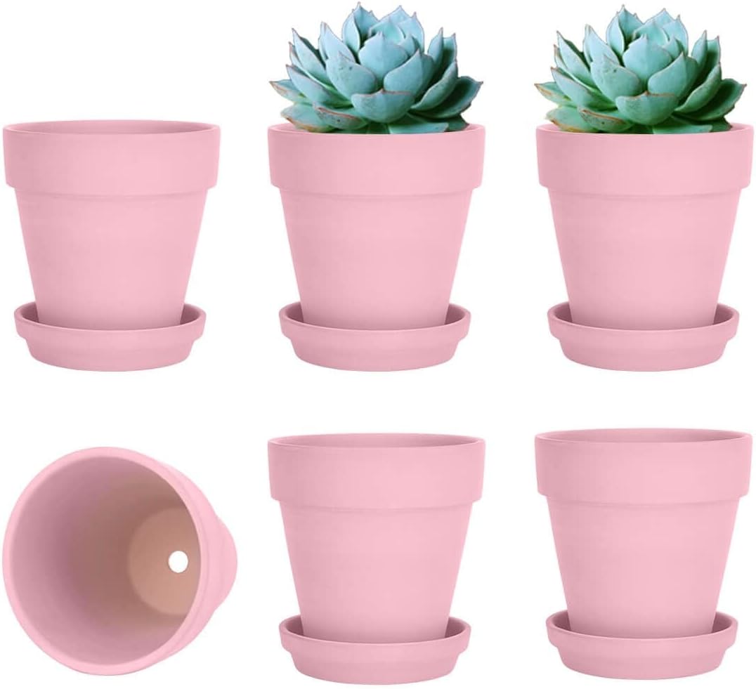 vensovo 4 Inch Terracotta Plant Pots with Saucer - 6 Pack Clay Flower Pots with Drainage, Great for Plants, Crafts, Wedding Favor