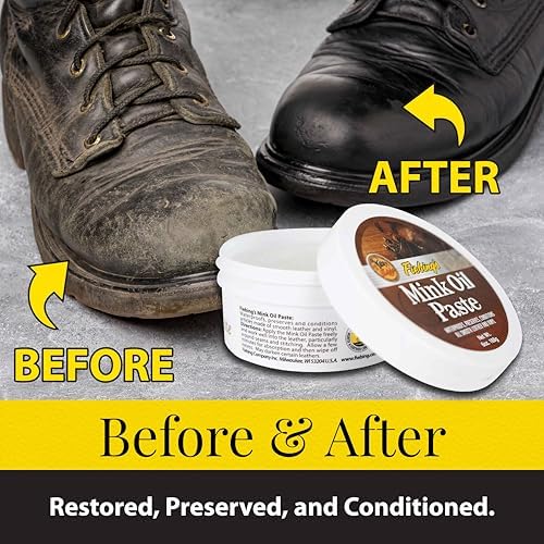 Fiebing's Mink Oil for Leather Boots (6 oz) - Leather Cleaner & Conditioner - Waterproof, Preserve, Soften All Smooth Leathercraft & Vinyl - Prevents Salt Stains - Use On Couch, Shoe, Purse & Belt