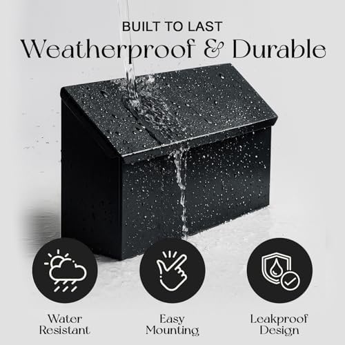 NACH Black Envelope Wall Mount Mailbox, Rust Resistant Metal Mailbox, Black Mailbox Wall Mount, Mailboxes for Outside Wall Mount, Outdoor Mailboxes, Wall Mailbox, 14.1 x 3.5 x 6 Inches, MB-6915BLK