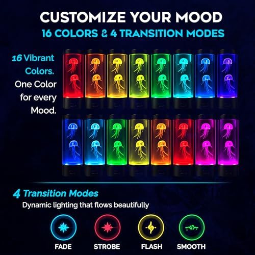 Brewish Jellyfish Lamp, 16 Color Options, 4 Mode Lifelike Jellyfish Aquarium, Electric Jellyfish LED Night Light, Fake Aquarium, Home Decor