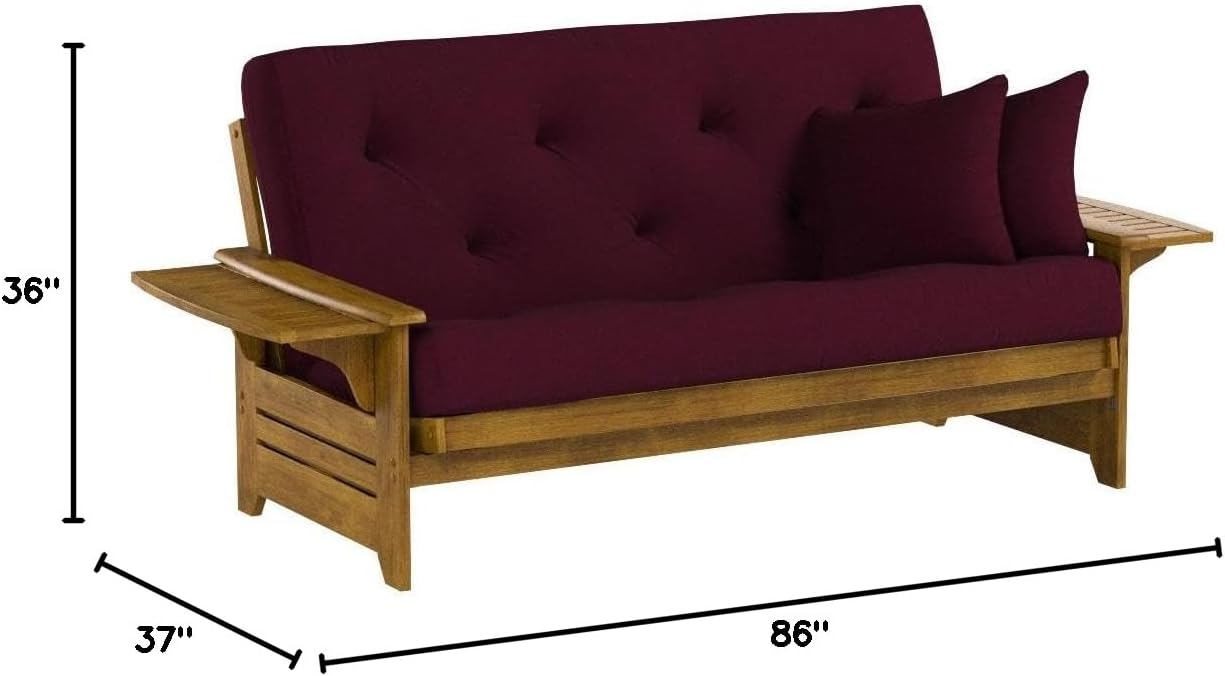 Brentwood Tray Arm Futon Sofabed Set - Queen Frame, 8" Microfiber Fudge Mattress, Heritage Finish