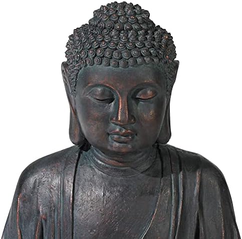 Meditating Buddha 24" High Outdoor Indoor Large Bubbler Fountain with Light | Zen Asian Decor Resin Floor LED Standing Water Feature for Outside Garden Patio Yard Backyard Porch Deck