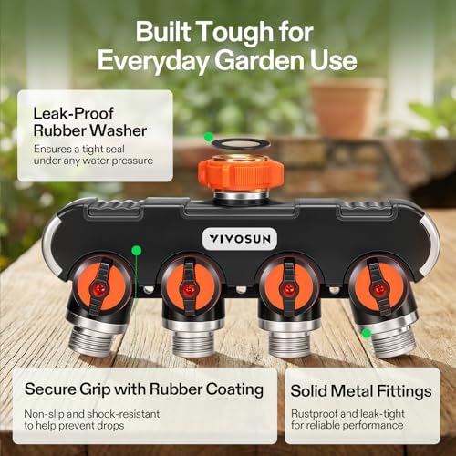 VIVOSUN Garden Hose Splitter 4 Way, Heavy Duty Water Hose Connector 3/4", Water Hose Manifold