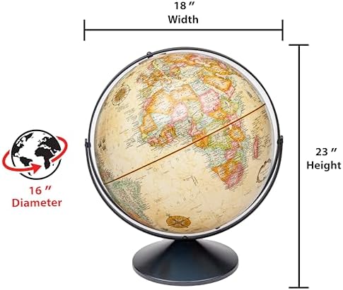 Replogle Eureka 16 inch desktop globe with up to date antique raised relief map and full swing gyromatic assembly. The beautiful antique ocean product has vast amounts of up-to-date information will pique the interest of any geographical connoisseur of a…