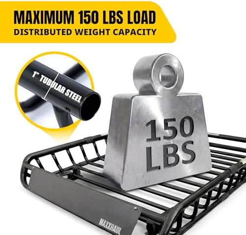 MaxxHaul Steel Roof Rack Cargo Basket, 46" x 36" x 4.5" Roof Top Carrier, Universal Fit for Cars, SUVs, Vans, and RVs, 150 lb Capacity, Weather-Resistant Easy-Install Cargo Storage (70115)