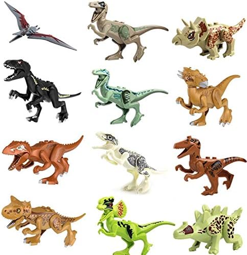 Toysvill Compatible Dinosaurs Mini Figures for Jurassic World Building Blocks Toys (Set of 20 Pieces) with Moving Parts. T Rex, Dragon Sword